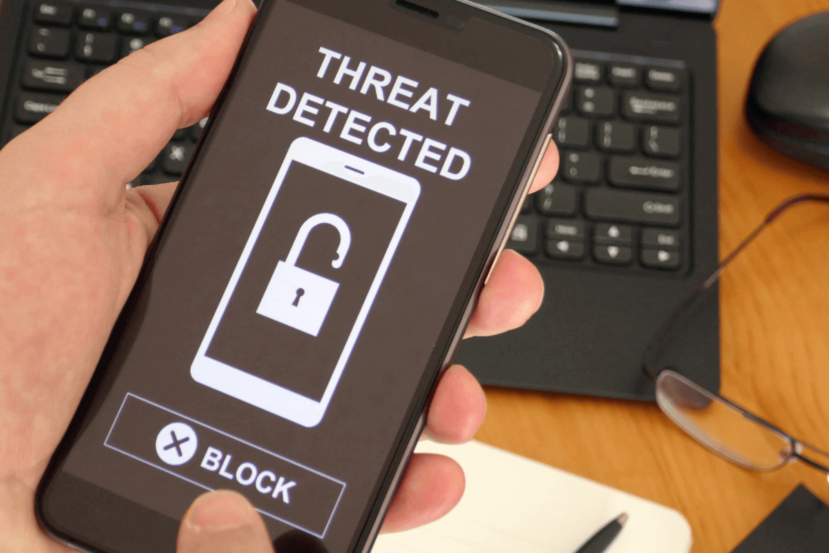 An application shows that it detects a threat and gives an option to block it